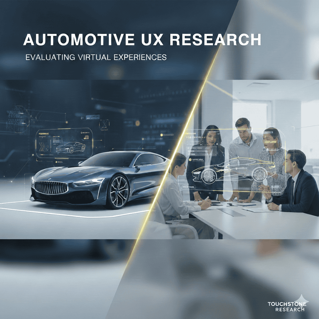 Graphic highlighting a multi-phase automotive UX research approach for a 3D product viewer test.